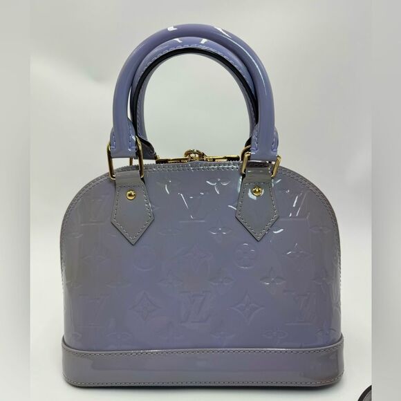 Auth Louis Vuitton Small Purple Lilas Vernis Monogram Alma BB Crossbody Bag - Picture 5 of 16